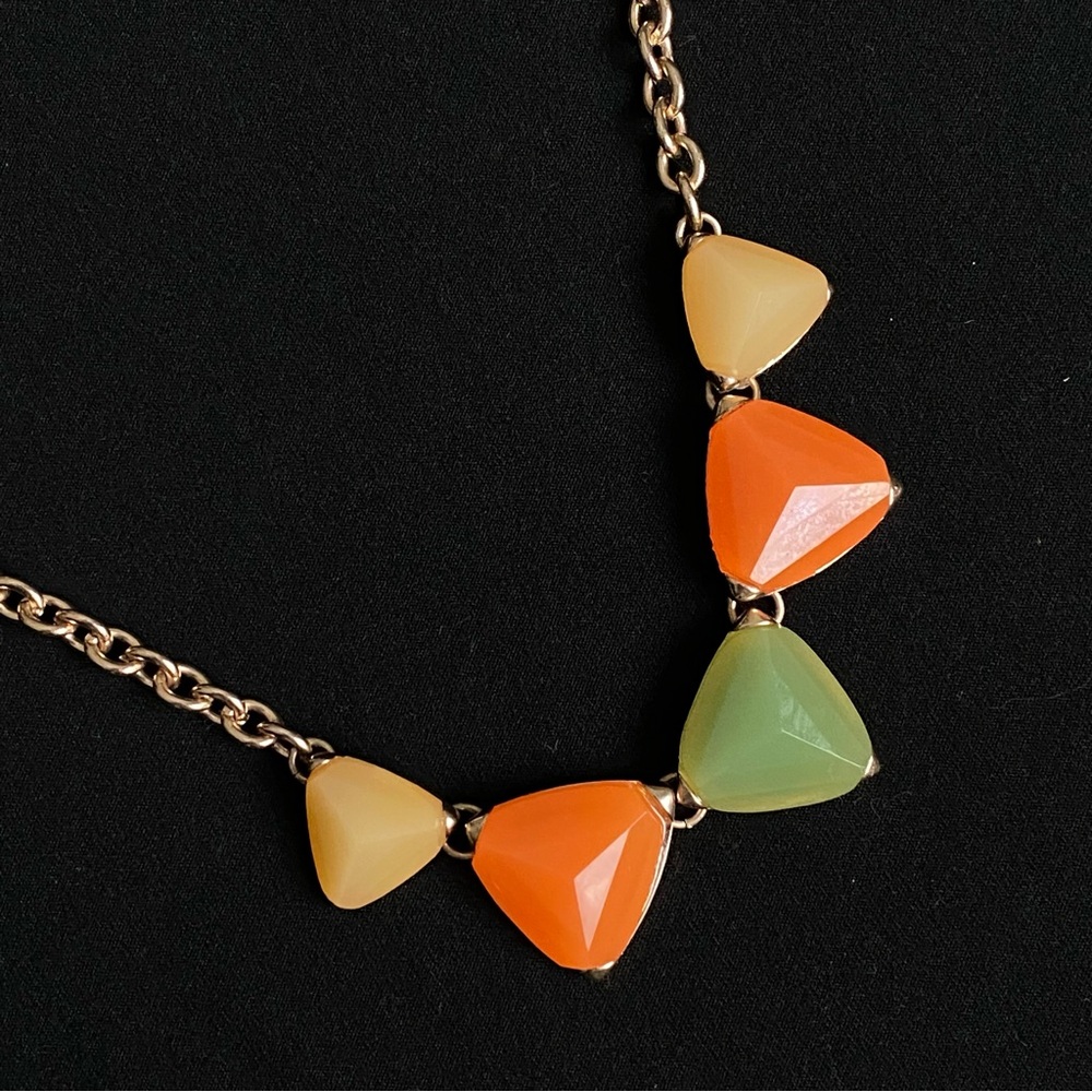 Butterscotch/Apricot/Lime Green Faceted Stone Gold-Tone Chain Necklace